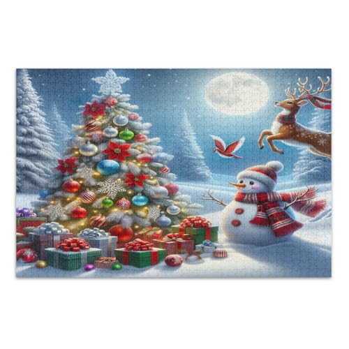 1000 Teile Puzzle, Weihnachtsbaum Schneemann Rentier Vogel Lustiges Puzzle Unterhaltung Spielzeug Geburtstagsgeschenk Fertige Größe 29,5 x 19,7 Zoll von CHIFIGNO