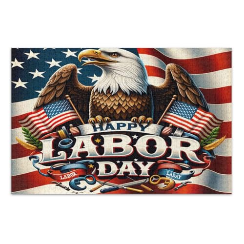 1000 Teile Puzzle für Erwachsene, Amerikanische Flagge Happy Labor Day Family Puzzles Herausfordernde Familienaktivität, Fertige Größe 29,5 x 19,7 Zoll von CHIFIGNO