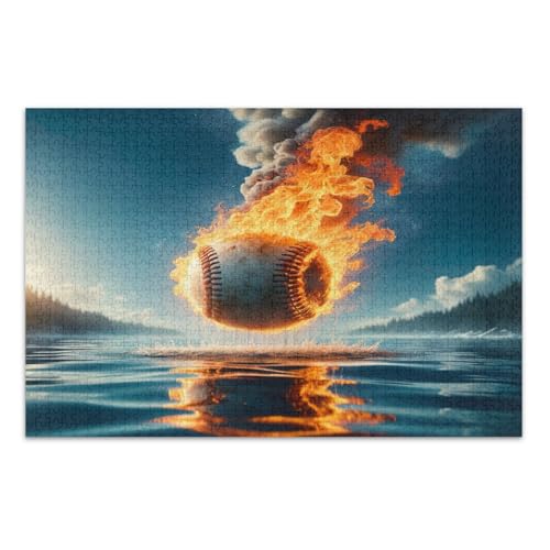 1000 Teile Puzzle für Erwachsene, Feuer Wasser Baseball Lustiges Puzzles Lustiges Spiel für Männer Frauen, Fertige Größe 29,5 x 19,7 Zoll von CHIFIGNO