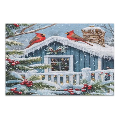 1000 Teile Puzzle für Erwachsene, Winter Snowy Scene Kolibris Familie Puzzle Herausfordernde Familienaktivität, Fertige Größe 29,5 x 19,7 Zoll von CHIFIGNO