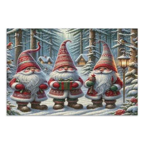 1000 Teile Puzzle für Erwachsene, drei rote Weihnachtswichtel einzigartige Puzzles herausfordernde Familienaktivität, fertige Größe 29,5 x 19,7 Zoll von CHIFIGNO