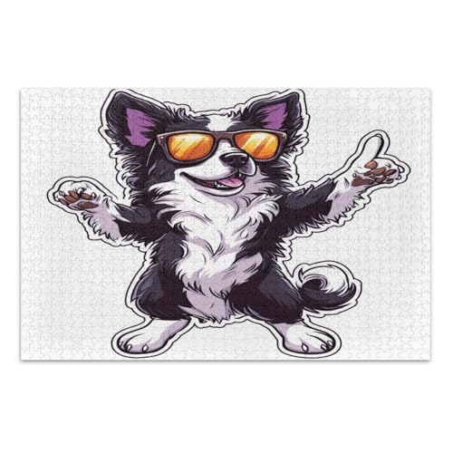 1000 Teile Puzzle für Erwachsene, niedlicher lustiger Hund mit Sonnenbrille, coole Puzzles pädagogisches intellektuelles Puzzle, fertige Größe 29,5 x 19,7 Zoll von CHIFIGNO