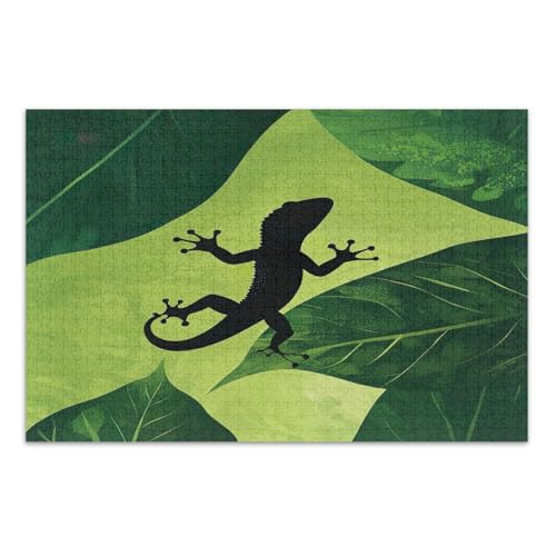 1000 Teile Puzzles, Schwarz Gecko Grüne Blätter Familie Puzzles Wunderbare Puzzle Geschenke für Frauen Männer, Fertige Größe 29,5 x 19,7 Zoll 1000 Teile Puzzles, Schwarz Gecko Grüne Blätter Familie Puzzles Wunderbare Puzzle Geschenke für Frauen Männer, Fertige Größe 29,5 x 19,7 Zoll von CHIFIGNO