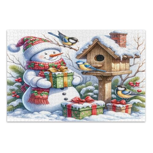 1000-teiliges Puzzle, niedliche Schneemann-Vögel, lustige Puzzles zum Schulabschluss oder Geburtstag, fertige Größe 75 x 50 cm von CHIFIGNO