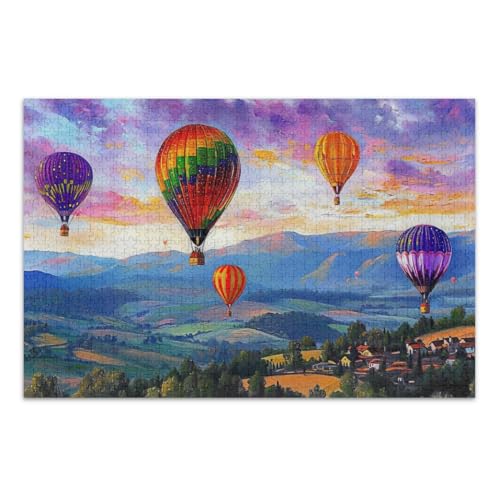 1000-teiliges Puzzle für Erwachsene, Heißluftballons, Familienpuzzle, lustiges und farbenfrohes Kunstwerk, Heimdekoration, fertige Größe 75 x 50 cm von CHIFIGNO