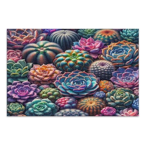 1000-teiliges Puzzle für Erwachsene, bunte Sukkulenten, einzigartige Puzzles, pädagogisches intellektuelles Puzzle, fertige Größe 75 x 50 cm von CHIFIGNO