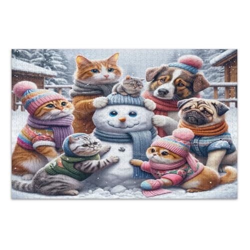 1000-teiliges Puzzle für Erwachsene, niedliche Katzen, Schneemann, lustiges und farbenfrohes Kunstwerk, fertige Größe 75 x 50 cm 1000-teiliges Puzzle für Erwachsene, niedliche Katzen, Schneemann, lustiges und farbenfrohes Kunstwerk, fertige Größe 75 x 50 cm von CHIFIGNO
