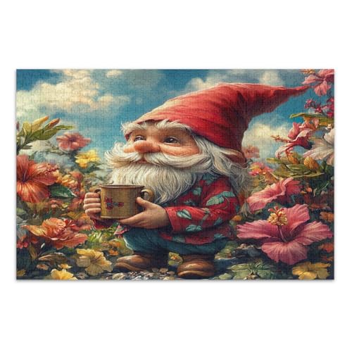 1000-teiliges Puzzle für Erwachsene, niedlicher Zwerg, bunte Blumen, einzigartige Puzzles, pädagogisches intellektuelles Puzzle, fertige Größe 75 x 50 cm von CHIFIGNO