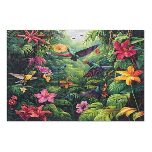 500 Teile Puzzle, Kolibris Tropische Blumen Familie Puzzle Spaß und Bunte Kunstwerk Heimdekoration, fertige Größe 50,5 x 35,9 cm von CHIFIGNO