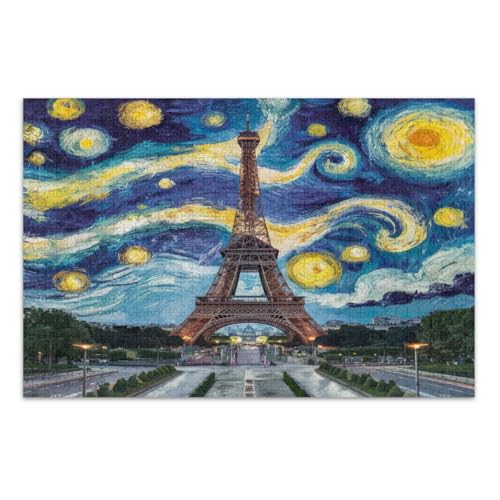 500 Teile Puzzle, Sternennacht, Eiffelturm, einzigartige Puzzles, lustiges Spiel für Männer und Frauen, fertige Größe 20,5 x 14,9 Zoll von CHIFIGNO