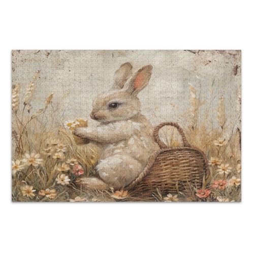 500 Teile Puzzle, Vintage Osterhase mit Blumen Familienpuzzle Herausforderndes Puzzle für Spieleabende, fertige Größe 20,5 x 14,9 Zoll von CHIFIGNO