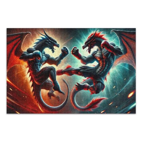 500 Teile Puzzle für Erwachsene, Drachen kämpfen Familienpuzzle, tolle Geschenkidee für Feiertage, fertige Größe 20,5 x 14,9 Zoll von CHIFIGNO