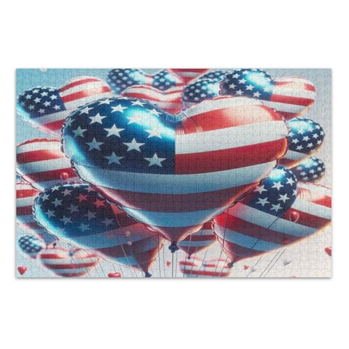 500 Teile Puzzle für Erwachsene, Happy Labor Day American Flag Family Puzzle Herausforderndes Puzzle für Spieleabende, fertige Größe 20,5 x 14,9 Zoll von CHIFIGNO