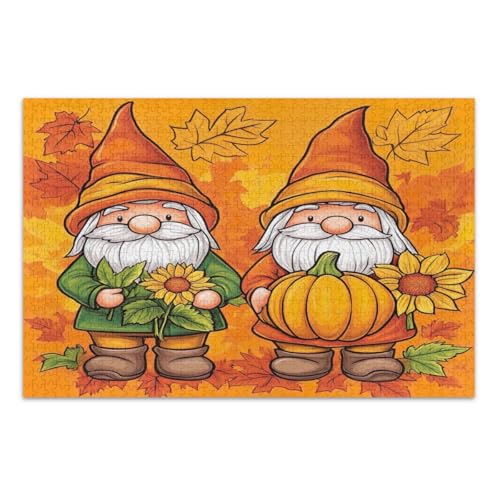 500 Teile Puzzle für Erwachsene, Herbst Zwerge Kürbisse Sonnenblumen Lustiges Puzzle Wunderbare Puzzle Geschenke für Frauen Männer, Fertige Größe 20,5 x 14,9 Zoll von CHIFIGNO