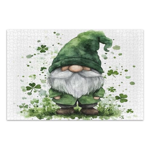 500 Teile Puzzle für Erwachsene, St. Patrick's Day Gnom Green Clovers Family Puzzle Herausforderndes Puzzle für Spieleabende, Fertige Größe 20,5 x 14,9 Zoll von CHIFIGNO