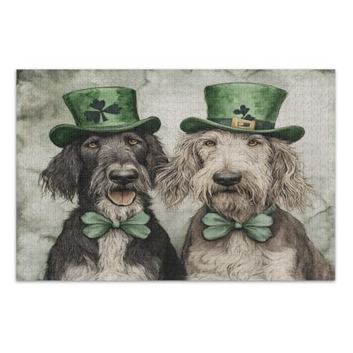 500 Teile Puzzle für Erwachsene, St. Patrick's Day Hübscher Hund Lustige Puzzles Weißer Elefant Geschenkideen, Fertige Größe 20,5 x 14,9 Zoll von CHIFIGNO