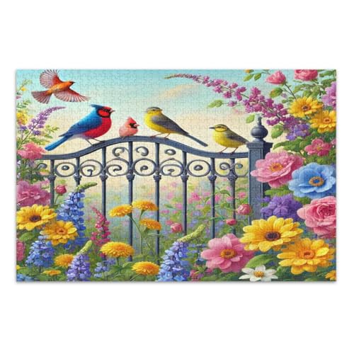 500 Teile Puzzles, Bunte Gartenszene Vögel Blumen Familie Puzzle Spaß und Bunte Kunstwerk Heimdekoration, Fertiggröße 50,5 * 35,9 cm von CHIFIGNO