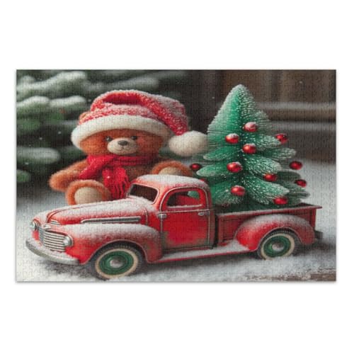 500 Teile Puzzles, Weihnachtsbaum Bär Roter LKW Schwierige Puzzles Wunderbare Puzzle Geschenke für Frauen Männer, Fertige Größe 20,5 x 14,9 Zoll von CHIFIGNO