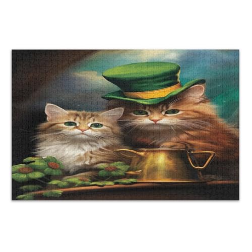 500 Teile Puzzles, zwei St. Patrick's Day Katzen Familie Puzzle Entertainment Spielzeug Geburtstagsgeschenk Fertige Größe 20,5 x 14,9 Zoll von CHIFIGNO