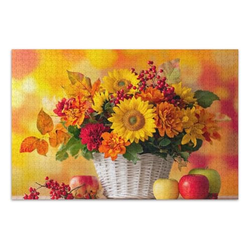 500 Teile Puzzles für Erwachsene, Herbst Blumen Blumenstrauß Sonnenblumen Lustiges Puzzle Wunderbare Puzzle Geschenke für Frauen Männer, Fertige Größe 20,5 x 14,9 Zoll von CHIFIGNO