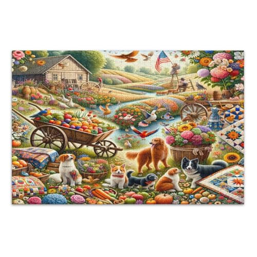 500 Teile Puzzles für Erwachsene, Landschaftsszene, niedliche Katzen, Hunde, Familienpuzzle, pädagogisches intellektuelles Puzzle, fertige Größe 20,5 x 14,9 Zoll von CHIFIGNO