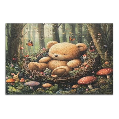 500 Teile Puzzles für Erwachsene, Niedliches Bärennest Schmetterlinge Pilze Coole Puzzles Wunderbare Puzzle Geschenke für Frauen Männer, Fertige Größe 20,5 x 14,9 Zoll von CHIFIGNO