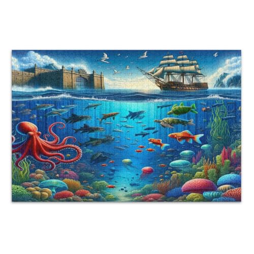 500 Teile Puzzles für Erwachsene, Unterwasser-Szene, cooles Puzzles, lustiges Spiel für Männer und Frauen, fertige Größe 20,5 x 14,9 Zoll von CHIFIGNO