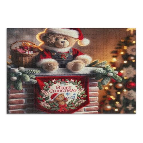 500 Teile Puzzles für Erwachsene, Weihnachtsbär Weihnachtsmann Schwierige Puzzles Spaß Spiel für Männer Frauen, Fertige Größe 20,5 x 14,9 Zoll von CHIFIGNO