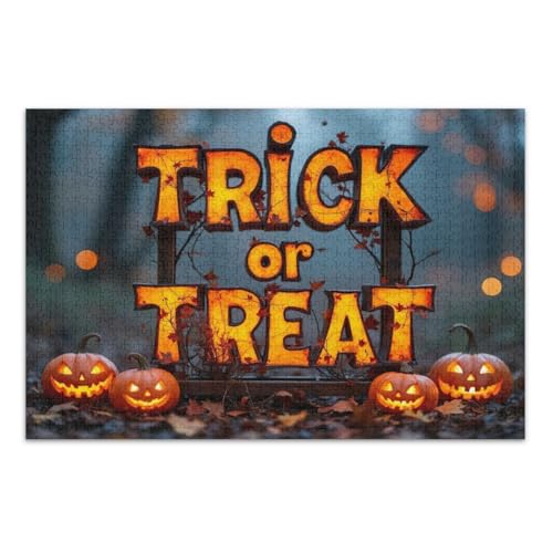 500-teiliges Puzzle, Halloween-Kürbisse, Trick or Treat Familienpuzzle, lustige und farbenfrohe Kunstwerke, fertige Größe 50,5 x 37,8 cm von CHIFIGNO