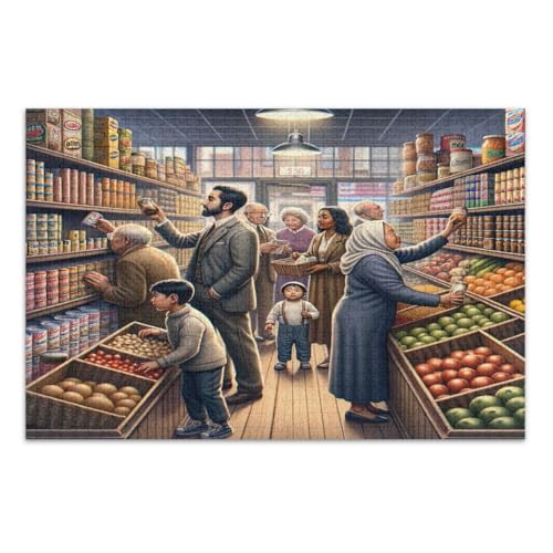 500-teiliges Puzzle, Retro-Vintage-Lebensmittelgeschäft, einzigartige Puzzles zum Schulabschluss oder Geburtstag, fertige Größe 50,5 x 37,9 cm von CHIFIGNO