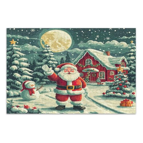 500-teiliges Puzzle, Weihnachtsszene, Weihnachtsmann, Schneemann, coole Puzzles, lustige und farbenfrohe Kunstwerke, fertige Größe 50,5 x 37,8 cm von CHIFIGNO