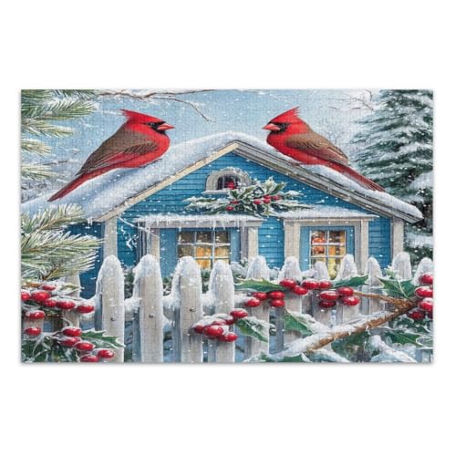 500-teiliges Puzzle, winterliche Schneeszene, Kolibris, Beeren, schwierige Puzzles, pädagogisches intellektuelles Puzzle, fertige Größe 50,5 x 37,9 cm von CHIFIGNO