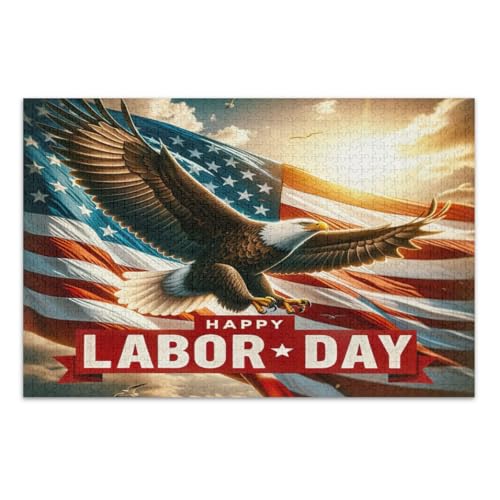 American Flag Happy Labor Day Jigsaw Puzzles 1000 Pieces Entertainment Toys Birthday Gift Funny Puzzle, Finished Size 29.5 x 19.7 Inches von CHIFIGNO