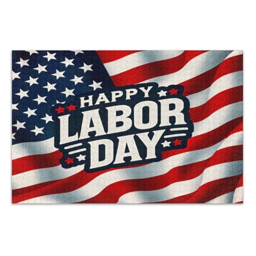 American Flag Happy Labor Day Jigsaw Puzzles 1000 Teile Familie Puzzle Spaß Spiel für Männer Frauen Fertige Größe 29,5 x 19,7 Zoll von CHIFIGNO