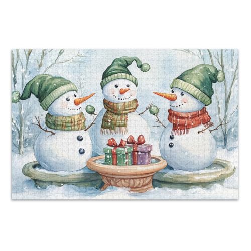 Aquarell Niedliche Schneemänner 500 Teile Puzzles für Erwachsene, lustiges Puzzle-Spiel für Männer und Frauen, fertige Größe 50,5 x 37,8 cm von CHIFIGNO