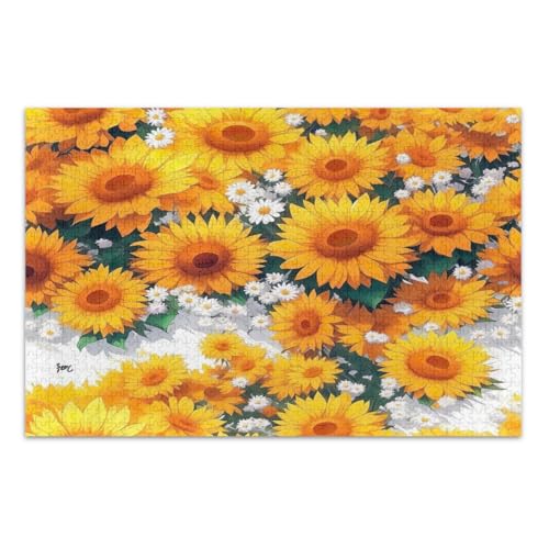 Aquarell-Puzzle, Sonnenblumen, Gänseblümchen, 1000 Teile, coole Puzzles, lustige und farbenfrohe Kunstwerke, Heimdekoration, fertige Größe 75 x 50 cm von CHIFIGNO