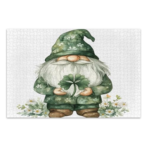 Aquarell St. Patrick's Day Zwerg Kleeblätter Puzzle 500 Teile Unterhaltungsspielzeug Geburtstagsgeschenk Familienpuzzles, fertige Größe 50,5 x 37,9 cm von CHIFIGNO