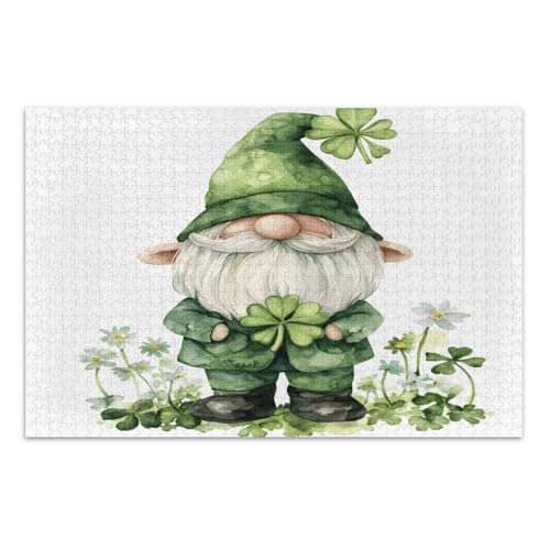 Aquarell St. Patrick's Day Zwerg Kleeblätter Puzzles 1000 Teile, schwierige Puzzles herausfordernde Familienaktivitäten, fertige Größe 75 x 50 cm von CHIFIGNO