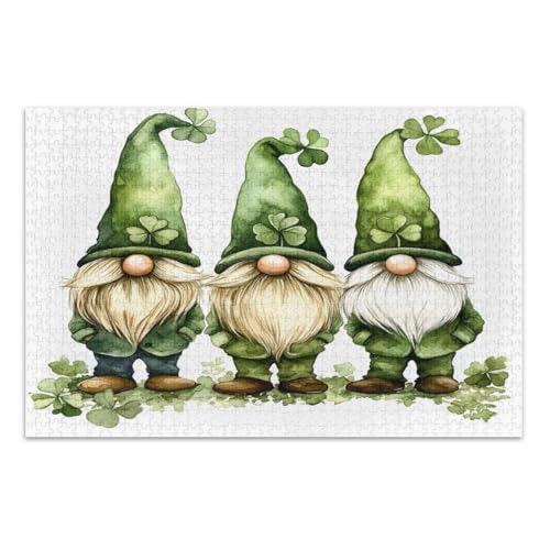 Aquarell St. Patrick's Day Zwerge Puzzle für Erwachsene, 1000 Teile, Familienpuzzle, tolle Geschenkidee für Feiertage, fertige Größe 75 x 50 cm von CHIFIGNO