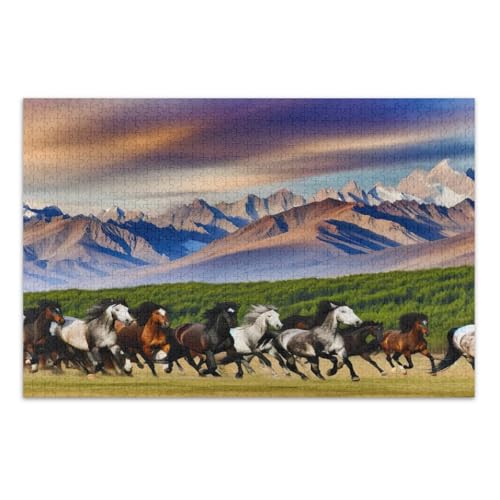 Berglandschaft Laufpferd Puzzle für Erwachsene 500 Teile Lustige Puzzles Pädagogisches Intellektuelles Puzzle, Fertige Größe 20,5 x 14,9 Zoll von CHIFIGNO