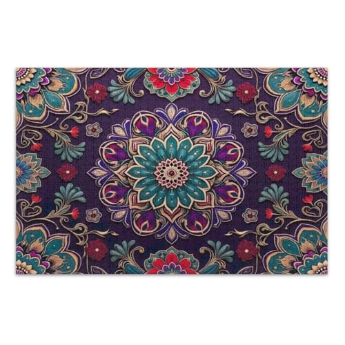 Blau Lila Boho Floral 500 Teile Puzzle Wunderbare Puzzle Geschenke für Frauen Männer Einzigartige Puzzles Fertige Größe 20,5 x 14,9 Zoll von CHIFIGNO