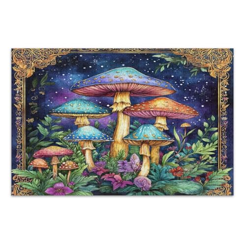 Blau Lila Psychedelische Pilze 500 Teile Puzzles für Erwachsene Wunderbare Puzzle Geschenke für Frauen Männer Einzigartige Puzzles, Fertige Größe 20,5 x 14,9 Zoll von CHIFIGNO