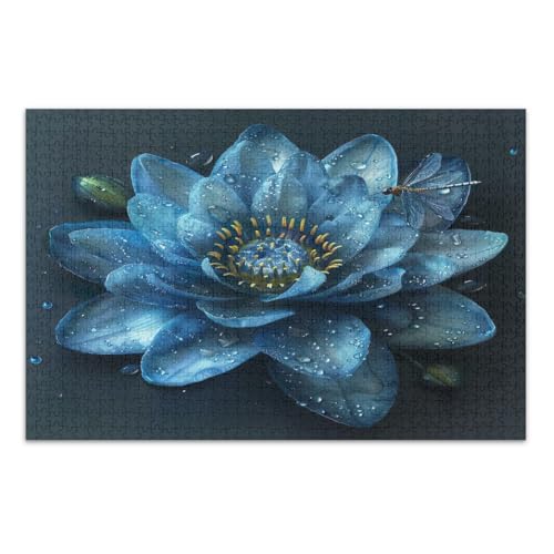 Blaue Wasserlilie Puzzle für Erwachsene 500 Teile Lustiges Puzzle Tolle Geschenkidee für Feiertage, Fertige Größe 20,5 x 14,9 Zoll von CHIFIGNO