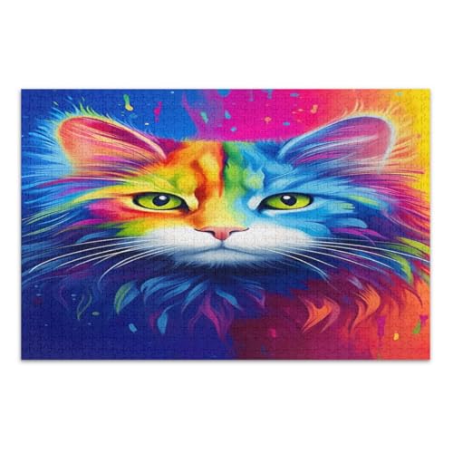 Blaue rote Katze Puzzle 500 Teile Coole Puzzles Unterhaltung Spielzeug Geburtstagsgeschenk Fertige Größe 20,5 x 14,9 Zoll von CHIFIGNO