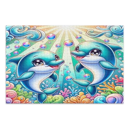 Blue Dolphins Jigsaw Puzzles 1000 Pieces Challenging Family Activity Family Puzzles, Finished Size 29.5 x 19.7 Inches von CHIFIGNO