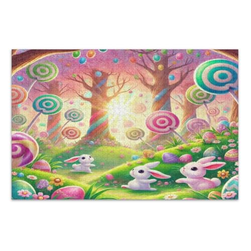 Bright Pastels Rabbits Candy Flowers Jigsaw Puzzles 1000 Pieces for Adults White Elephant Gift Ideas Family Puzzles, Finished Size 29.5 x 19.7 Inch von CHIFIGNO