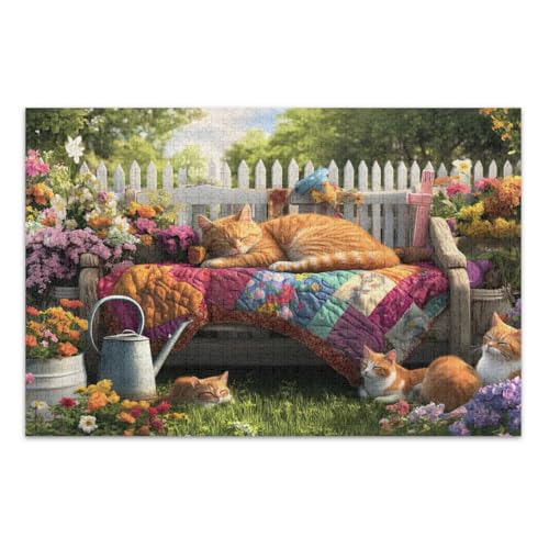 Bunte Blumen, niedliche Katzen, Puzzle, 500 Teile, lustiges Puzzle, pädagogisches intellektuelles Puzzle, fertige Größe 50,5 x 37,8 cm von CHIFIGNO