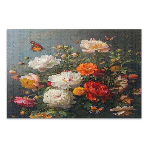 Bunte Blumen Schmetterling Puzzle 500 Teile Erwachsene, lustige Puzzles herausfordernde Familienaktivität, fertige Größe 50,5 x 37,9 cm von CHIFIGNO