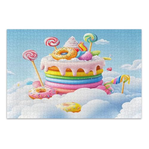 Bunte Cartoon-Regenbogen-Süßigkeiten-Kuchenpuzzles 500 Teile für Erwachsene, wunderbare Puzzle-Geschenke für Frauen, Männer, Familienpuzzles, fertige Größe 50,5 x 37,9 cm von CHIFIGNO