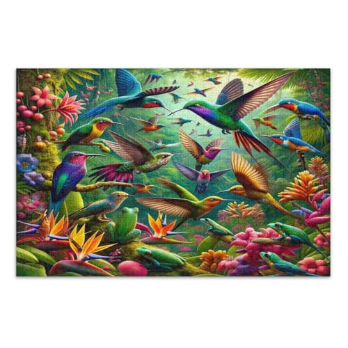 Bunte Kolibris Blumen Puzzles für Erwachsene, 1000 Teile, lustiges Puzzle, weißer Elefant, Geschenkideen, fertige Größe 75 x 50 cm von CHIFIGNO